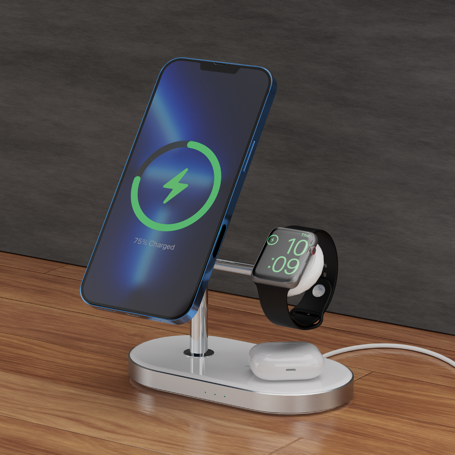 Powerology 30W 3 in 1 MFI Charging Dock with Built-in Apple Magsafe 15W - White - Phonology