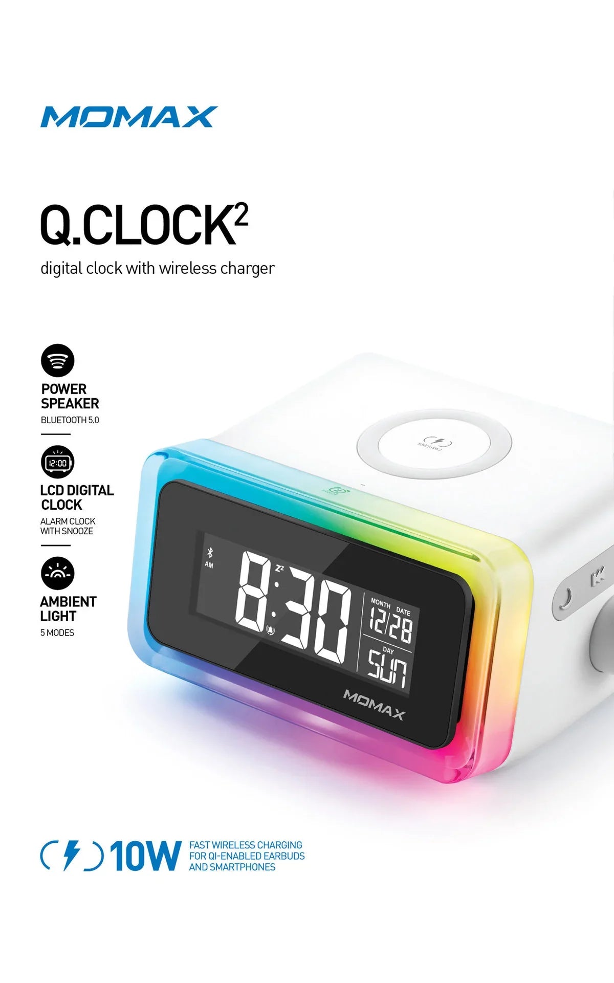 Momax Q. Clock 2 Digital Clock with Wireless Charger - Phonology