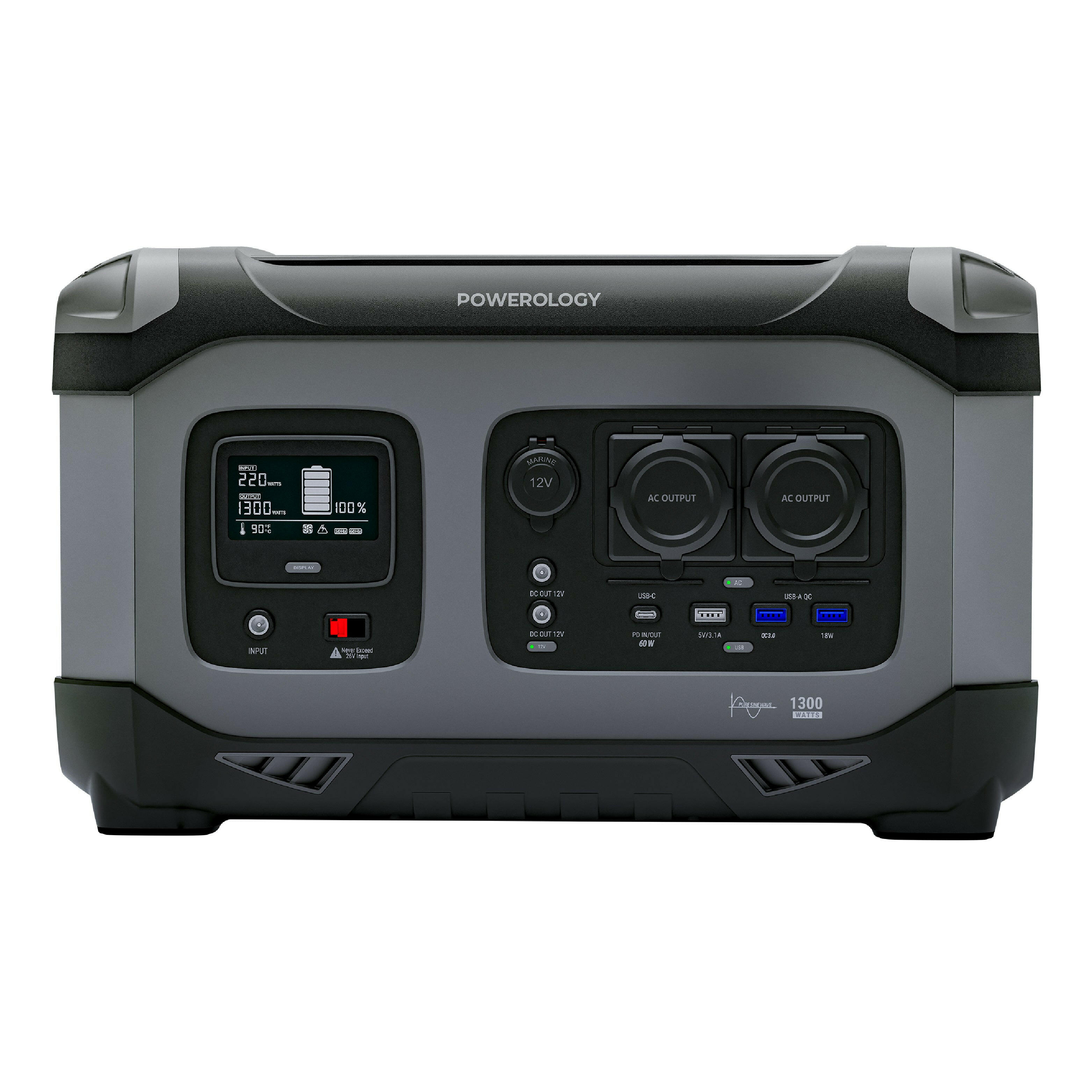 Powerology 392000mAh Power Generator 1300W 60W USB-C Power Delivery/18W USB Quick Charge - Phonology